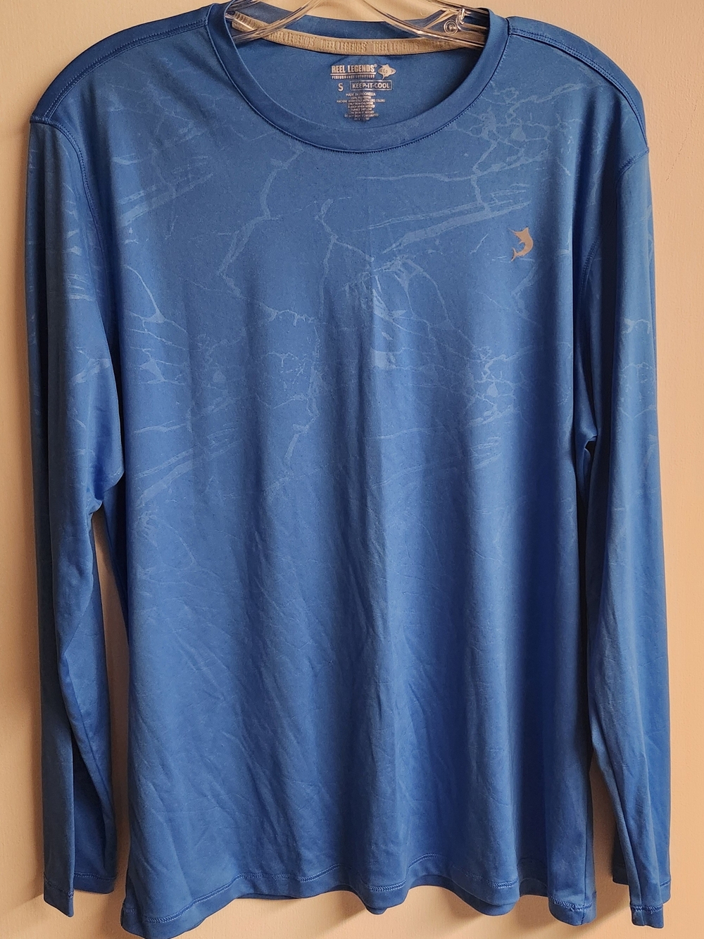 Reel Legends Long Sleeve Performance Tee in Ocean Blue with Subtle Marbling